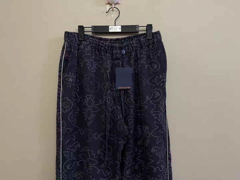 Louis Vuitton LOUIS VUITTON Black Gray Silk Logo Pants Size 38" / US 16 / IT 52 - 2 Thumbnail