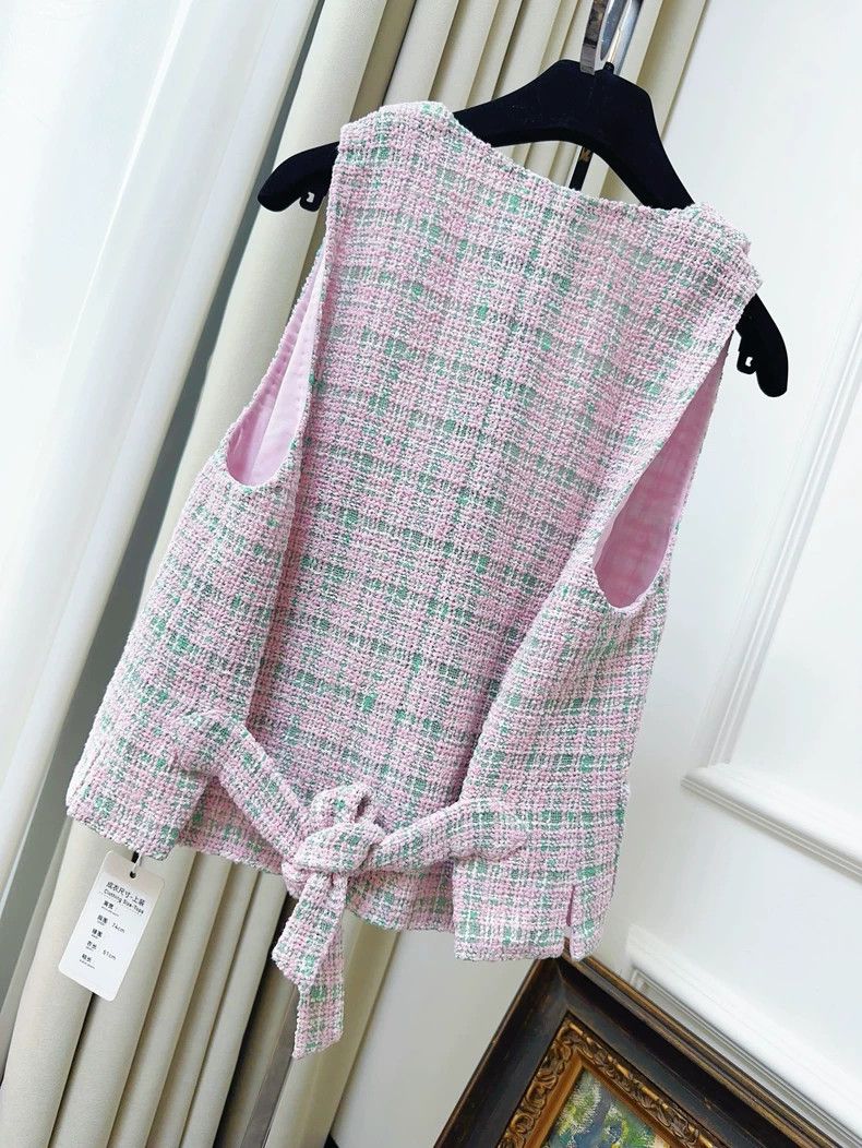 Chanel Chanel 21S Pink Green Plaid Crystal Vest Size M / US 6-8 / IT 42-44 - 2 Thumbnail