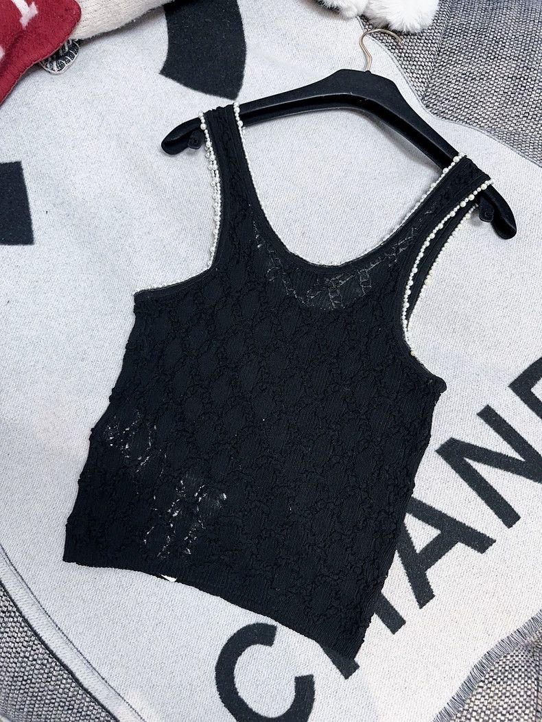 Chanel Chanel Black Lace Pearl Trim Tank Top Size M / US 6-8 / IT 42-44 - 2 Thumbnail