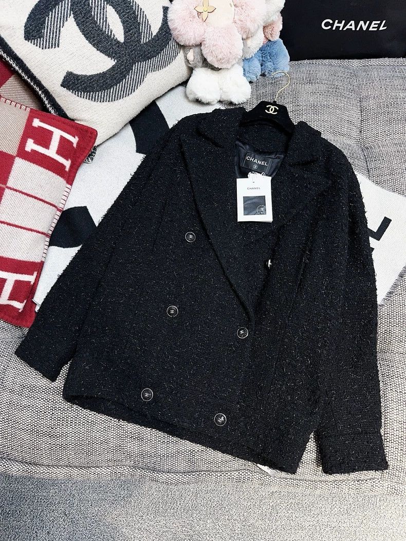 Chanel Chanel 21B Black Tweed Double-Breasted Coat Size M / US 6-8 / IT 42-44 - 7 Thumbnail