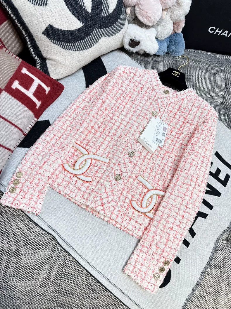 Chanel CHANEL Pink Tweed Sequin Logo Jacket Size M / US 6-8 / IT 42-44 - 8 Thumbnail
