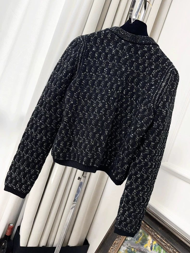 Chanel CHANEL 21K Black Sequin Knit Cardigan Size M / US 6-8 / IT 42-44 - 2 Thumbnail