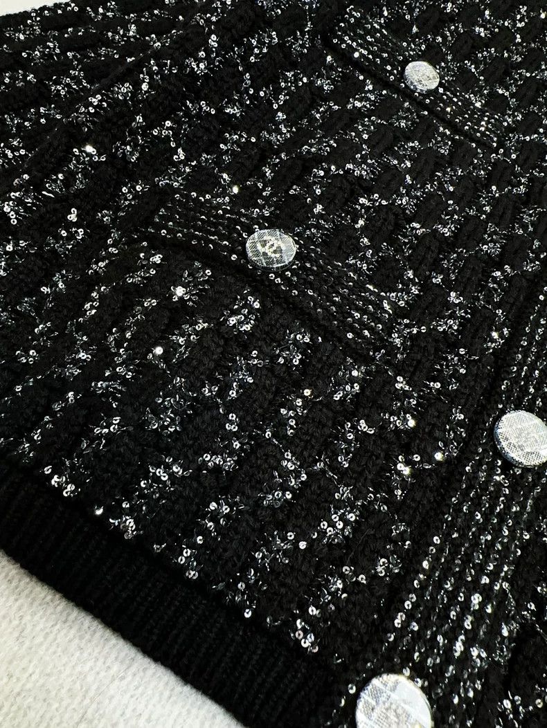 Chanel CHANEL 21K Black Sequin Knit Cardigan Size M / US 6-8 / IT 42-44 - 3 Thumbnail