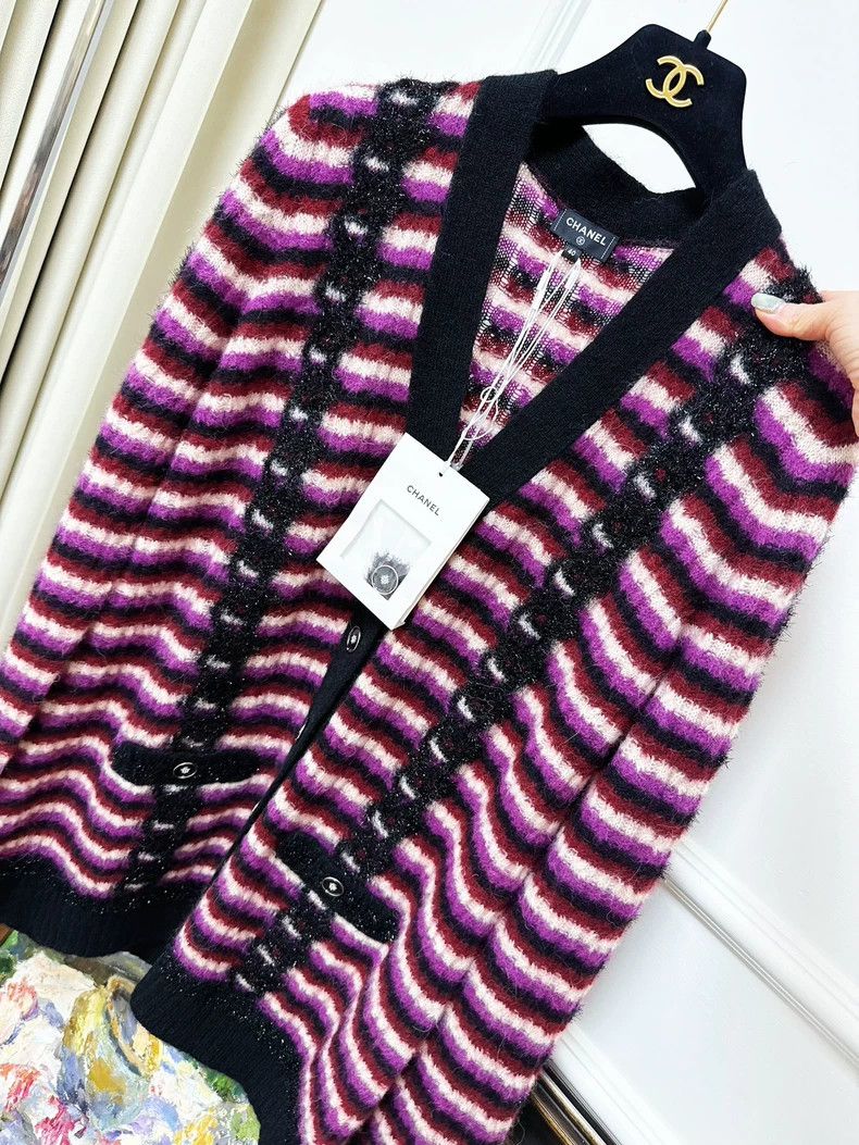 Chanel Chanel Purple Striped Knit Cardigan Coat Size M / US 6-8 / IT 42-44 - 3 Thumbnail