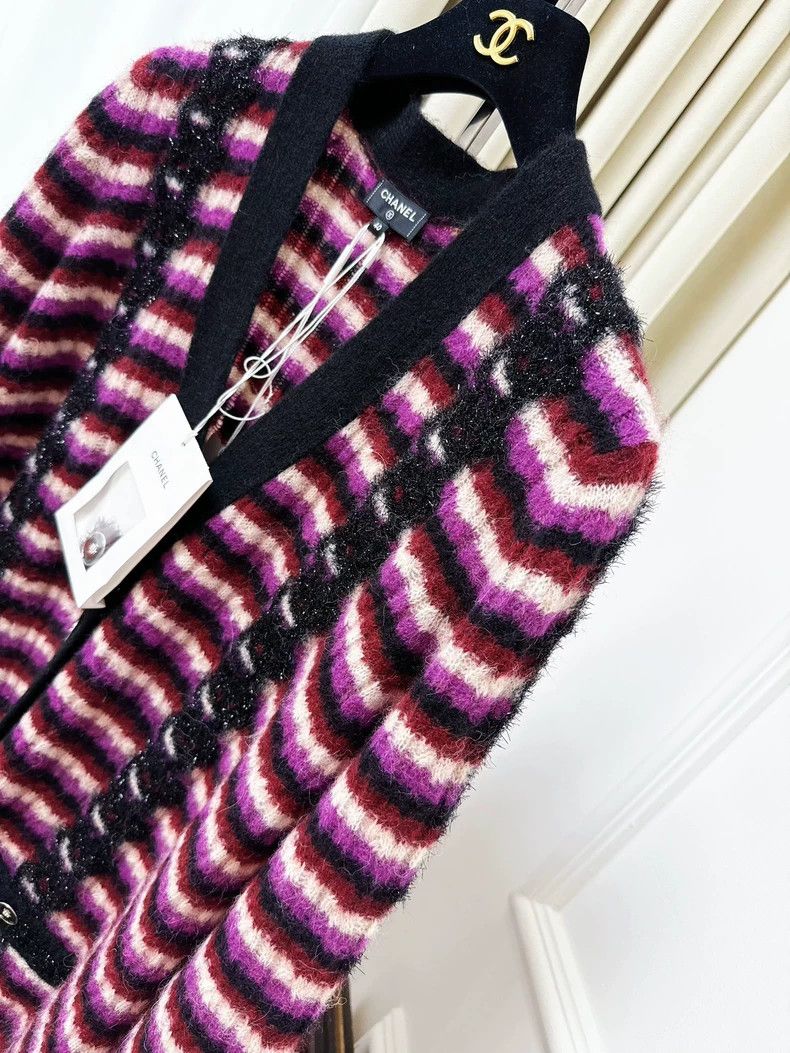Chanel Chanel Purple Striped Knit Cardigan Coat Size M / US 6-8 / IT 42-44 - 2 Thumbnail