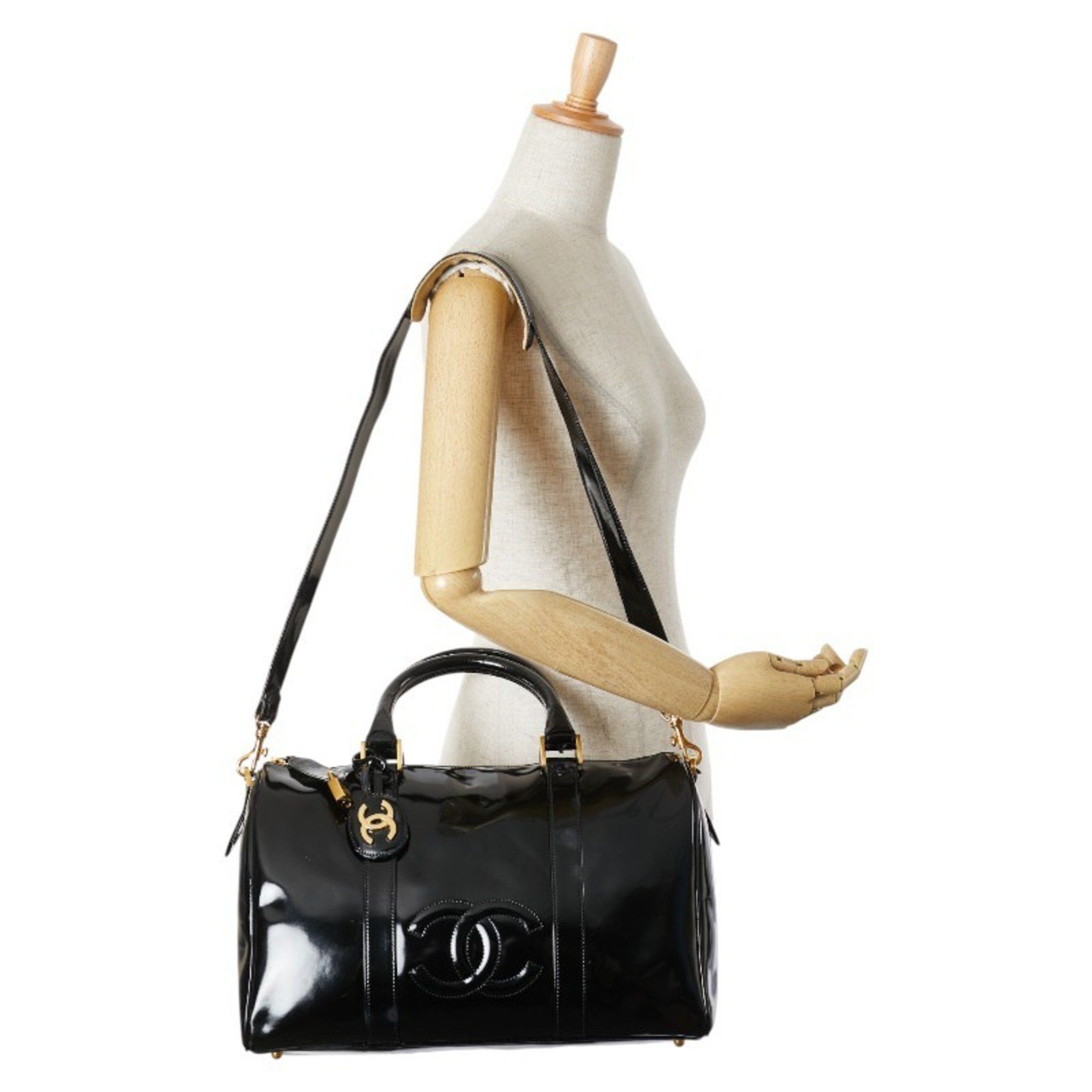 Chanel Chanel Coco Mark Boston Bag/Shoulder Bag, 2-Way, Black Patent Leather, Women's, CHANEL Size ONE SIZE - 14 Thumbnail