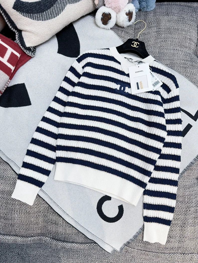 Chanel Chanel Blue White Stripe Sequin Knit Sweater Size M / US 6-8 / IT 42-44 - 9 Thumbnail