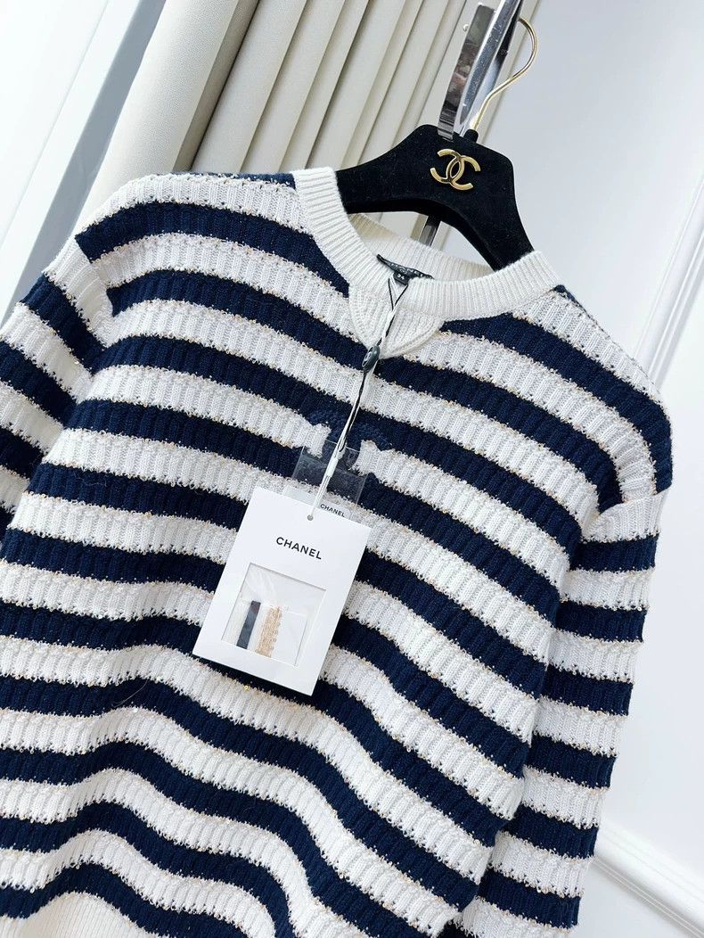 Chanel Chanel Blue White Stripe Sequin Knit Sweater Size M / US 6-8 / IT 42-44 - 3 Thumbnail