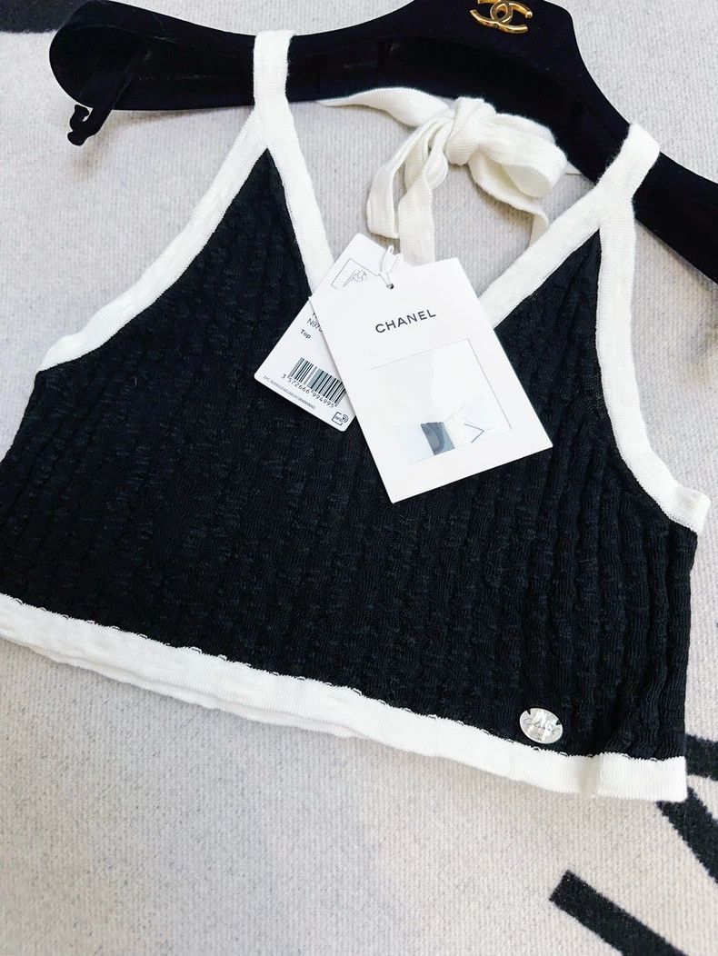 Chanel Chanel 22C Black White Halter Crop Top Size M / US 6-8 / IT 42-44 - 4 Thumbnail