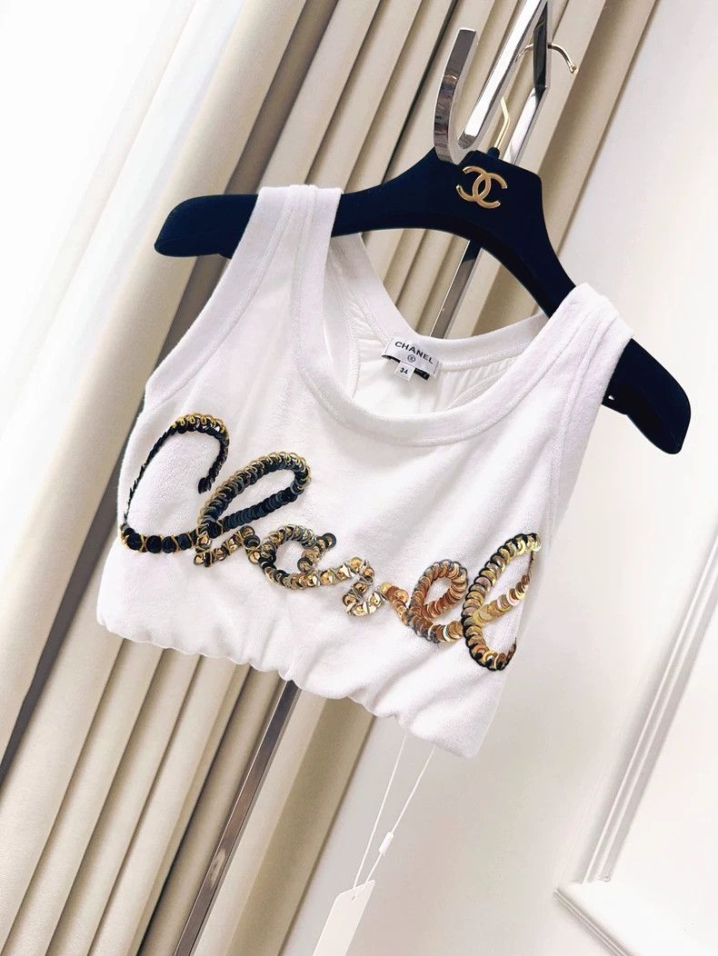Chanel Chanel 22S Sequin Logo Crop Tank Top Size S / US 4 / IT 40 - 7 Thumbnail