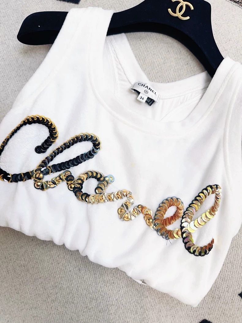 Chanel Chanel 22S Sequin Logo Crop Tank Top Size S / US 4 / IT 40 - 2 Thumbnail