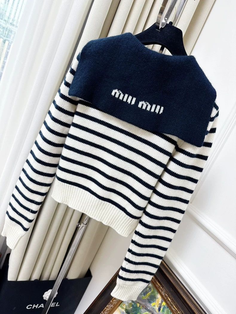 Miu Miu Miu Miu Navy Collar Striped Knit Top Size M / US 6-8 / IT 42-44 - 2 Thumbnail