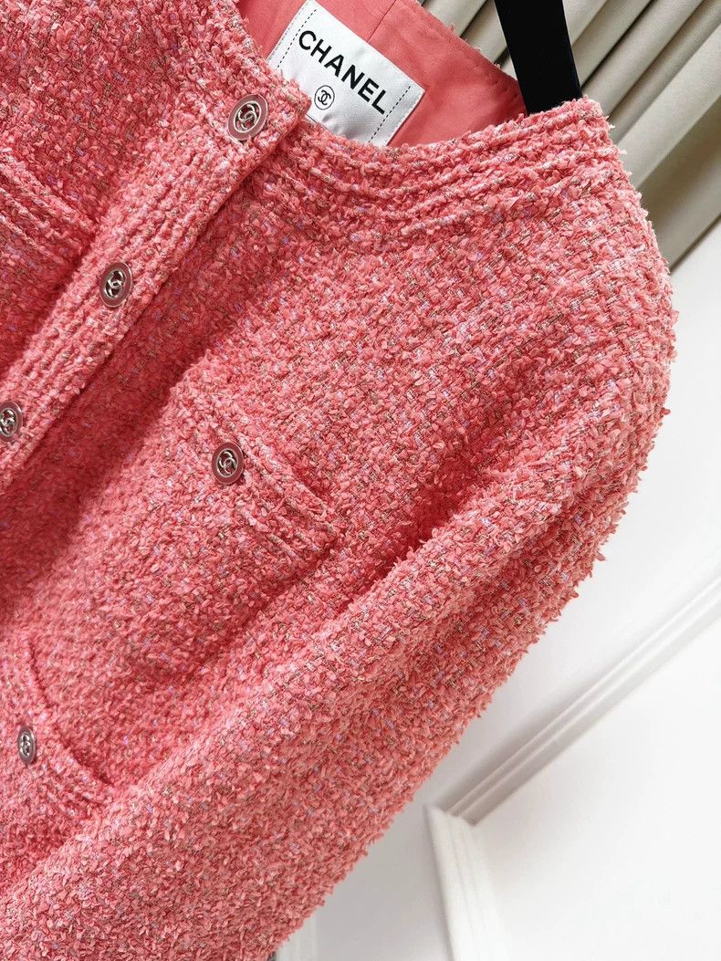 Chanel Chanel Pink Tweed Round Neck Jacket Size L / US 10 / IT 46 - 3 Thumbnail