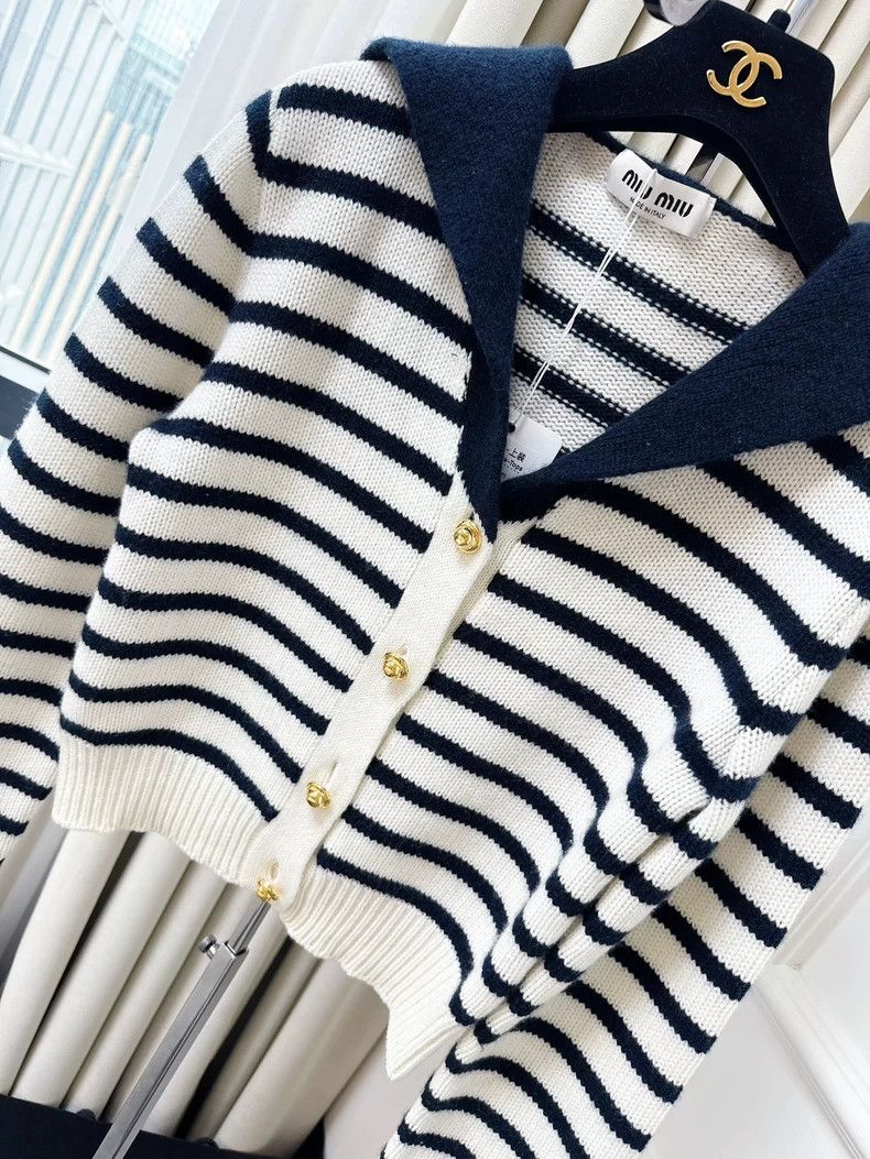 Miu Miu Miu Miu Navy Collar Striped Knit Top Size M / US 6-8 / IT 42-44 - 3 Thumbnail