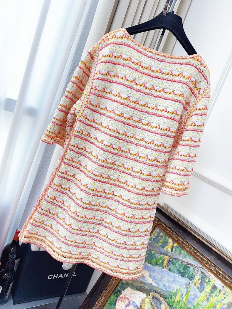 Chanel Chanel 19s Orange White Stripe Knit Dress Size M / US 6-8 / IT 42-44 - 2 Thumbnail