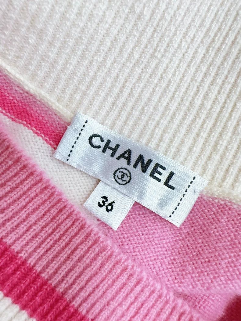 Chanel Chanel Pink White Striped Knit Skirt Size 36" / US 14 / IT 50 - 5 Thumbnail