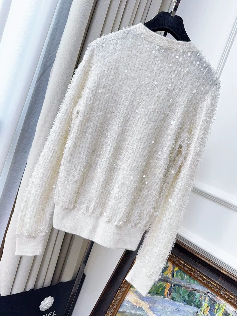 Chanel Chanel White Sequin Crewneck Knit Sweater Size M / US 6-8 / IT 42-44 - 2 Thumbnail