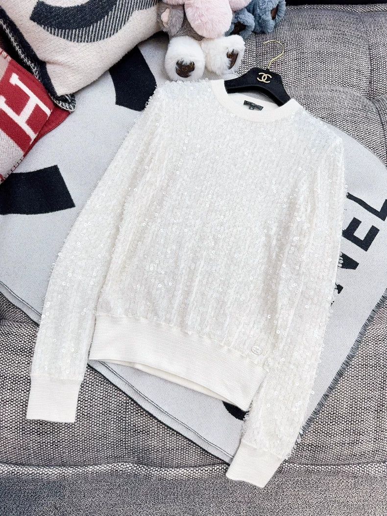 Chanel Chanel White Sequin Crewneck Knit Sweater Size M / US 6-8 / IT 42-44 - 9 Thumbnail