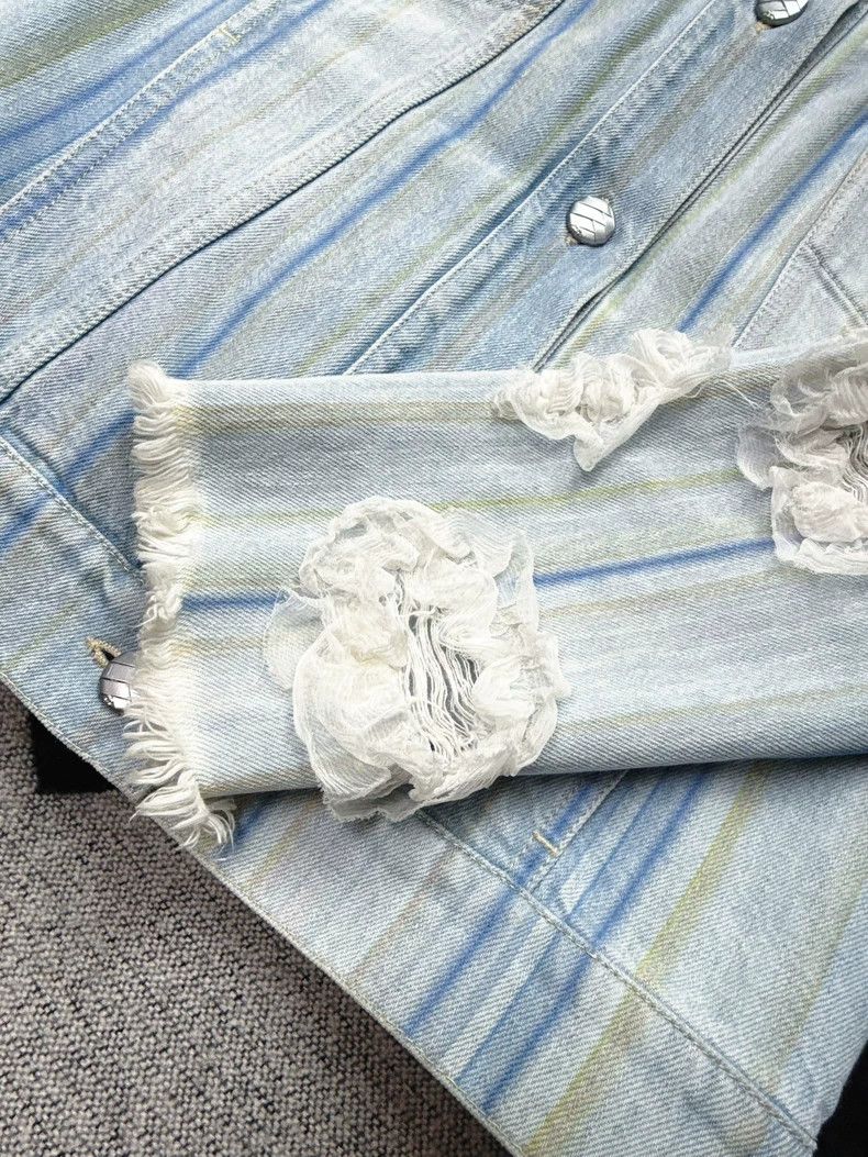 Chanel Chanel Blue Stripe Camellia Denim Jacket Size M / US 6-8 / IT 42-44 - 7 Thumbnail