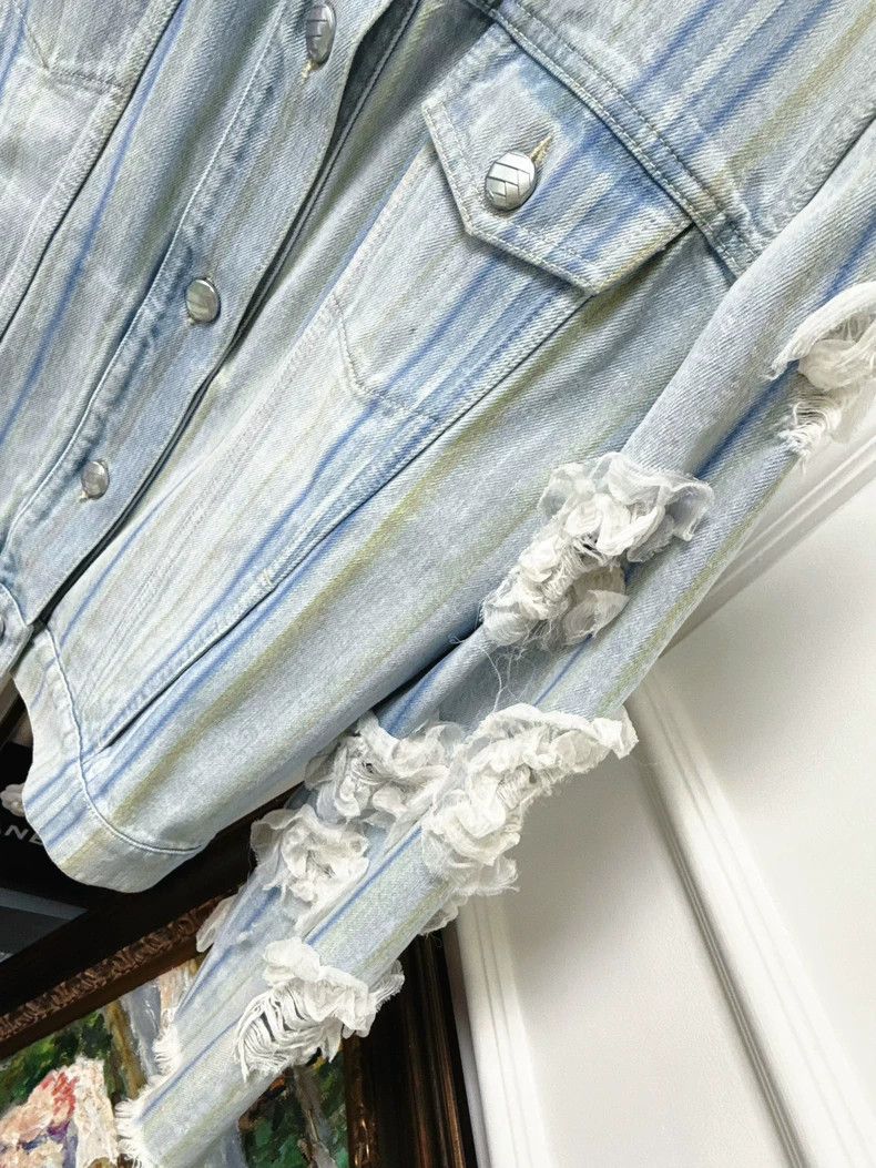 Chanel Chanel Blue Stripe Camellia Denim Jacket Size M / US 6-8 / IT 42-44 - 4 Thumbnail
