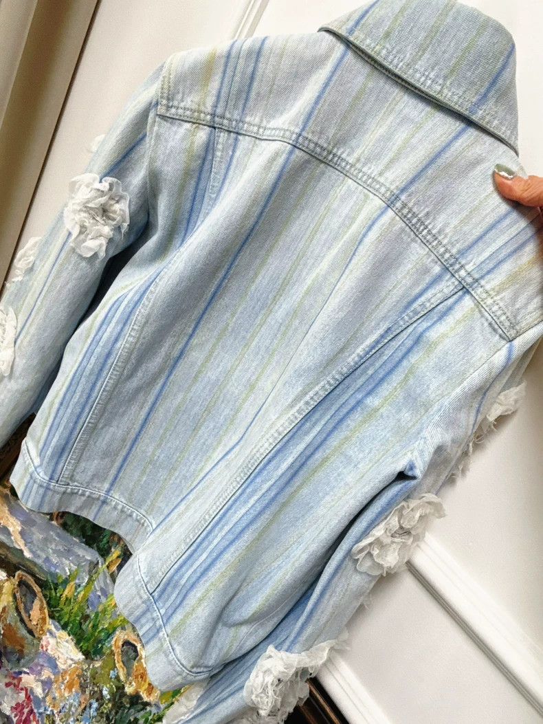 Chanel Chanel Blue Stripe Camellia Denim Jacket Size M / US 6-8 / IT 42-44 - 3 Thumbnail