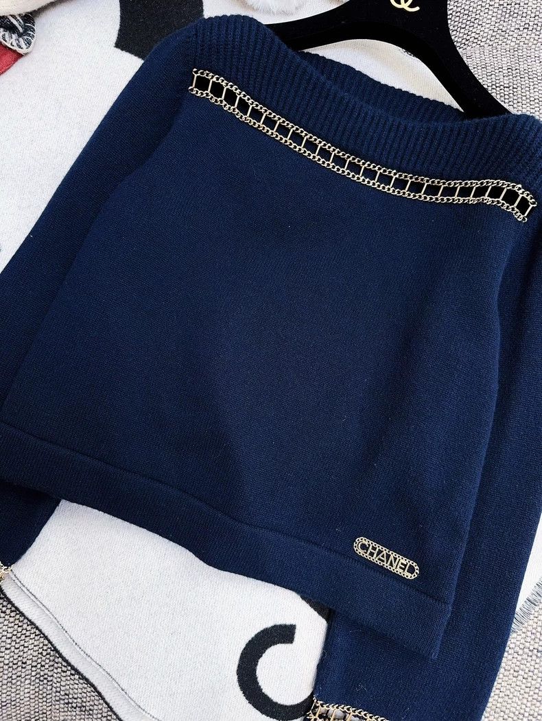Chanel Chanel Blue Knit Off-Shoulder Top Size M / US 6-8 / IT 42-44 - 4 Thumbnail