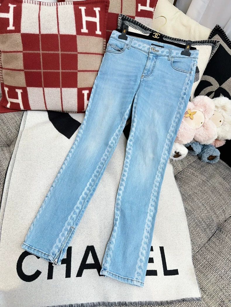 Chanel Chanel Light Blue Chain Print Jeans Size 38" / US 16 / IT 52 - 2 Thumbnail