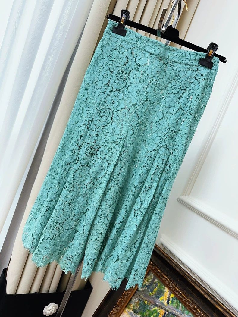 Chanel Chanel Turquoise Lace Midi Skirt Size 38" / US 16 / IT 52 - 2 Thumbnail