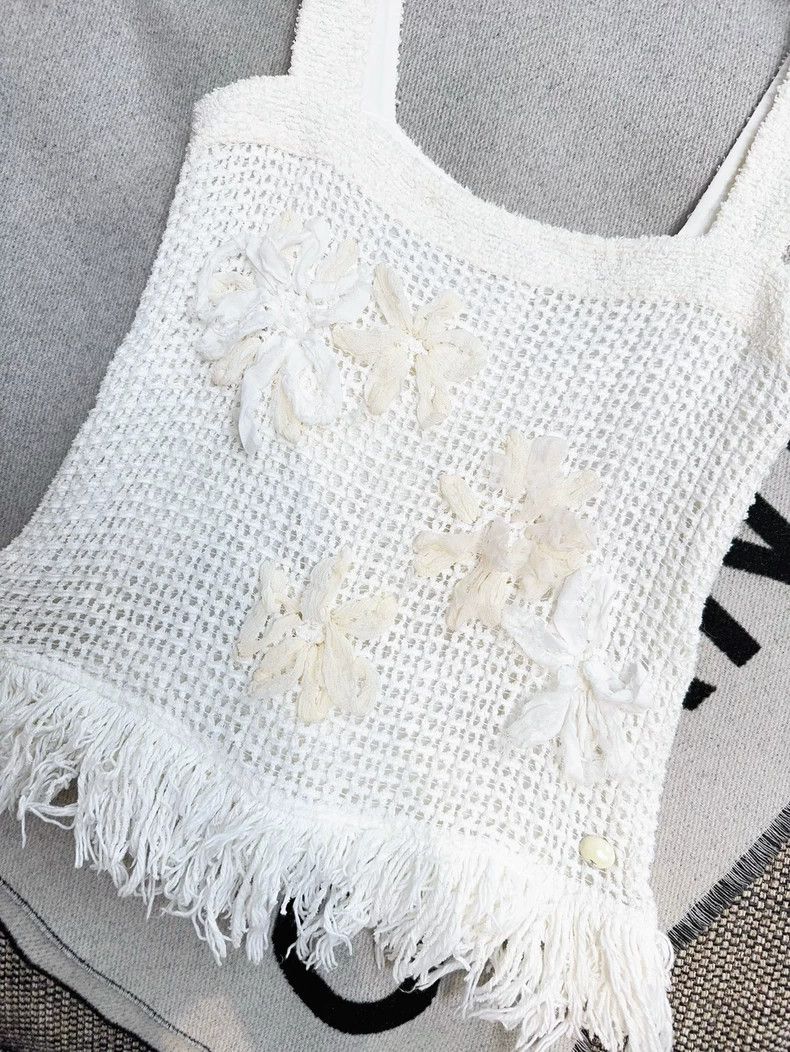 Chanel Chanel Camellia Fringe Knit Tank Top Size M / US 6-8 / IT 42-44 - 3 Thumbnail