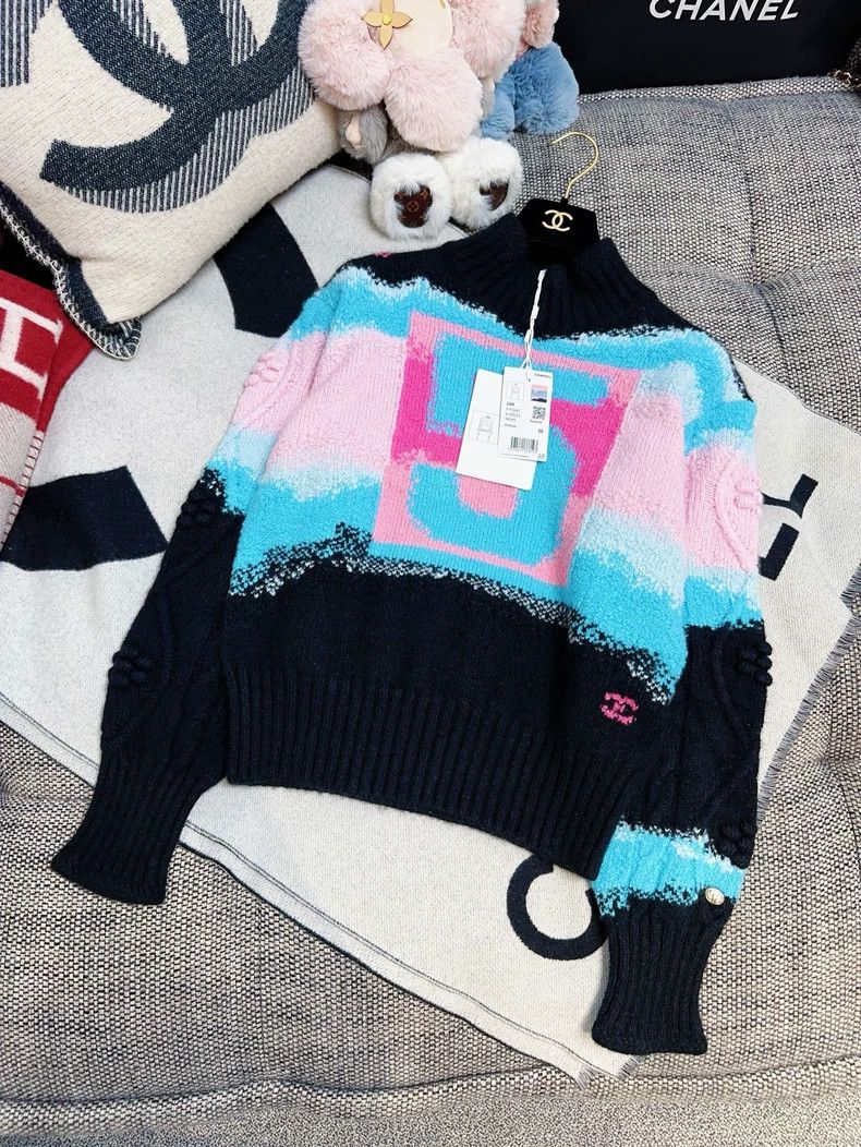 Chanel Chanel Coco Neige Knit Sweater Black Blue Pink Size M / US 6-8 / IT 42-44 - 3 Thumbnail