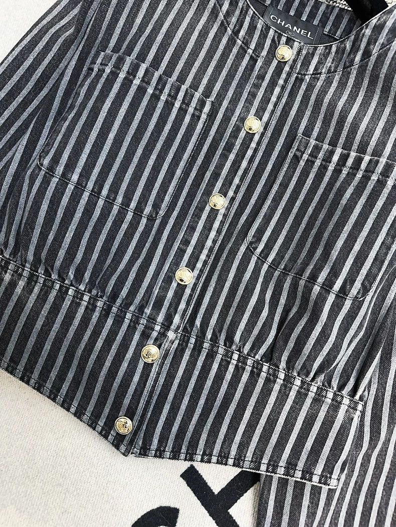 Chanel Chanel Blue Gray Striped Denim Jacket Size M / US 6-8 / IT 42-44 - 5 Thumbnail