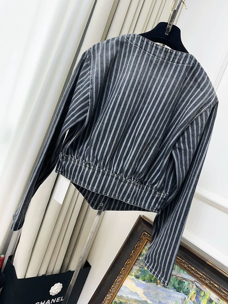 Chanel Chanel Blue Gray Striped Denim Jacket Size M / US 6-8 / IT 42-44 - 2 Thumbnail