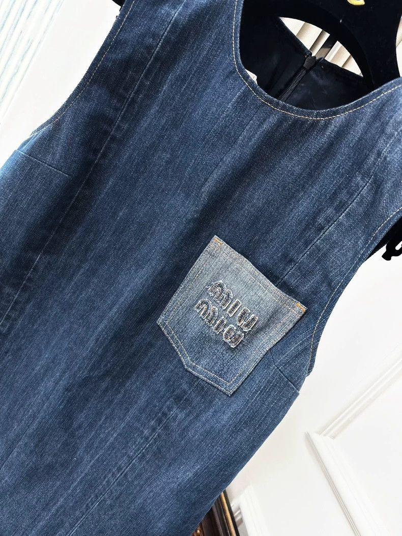 Miu Miu Miu Miu 24SS Blue Denim Embroidered Dress Size M / US 6-8 / IT 42-44 - 3 Thumbnail
