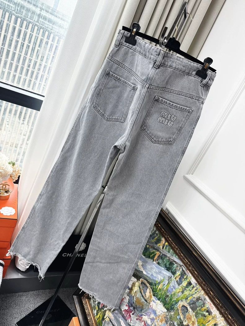 Miu Miu Miu Miu Light Gray Fringe Hem Jeans Size 24" / US 00 / IT 34 - 2 Thumbnail