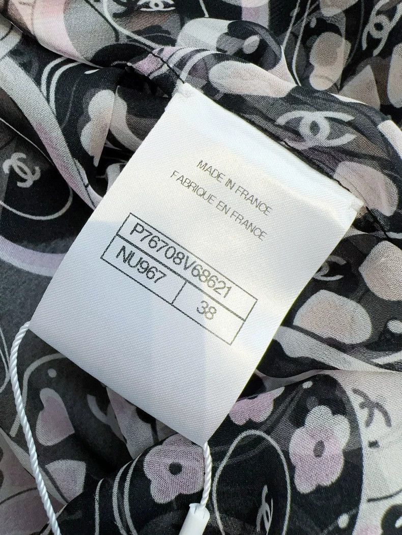 Chanel Chanel Pink Black Camellia Silk Blouse Size M / US 6-8 / IT 42-44 - 7 Thumbnail