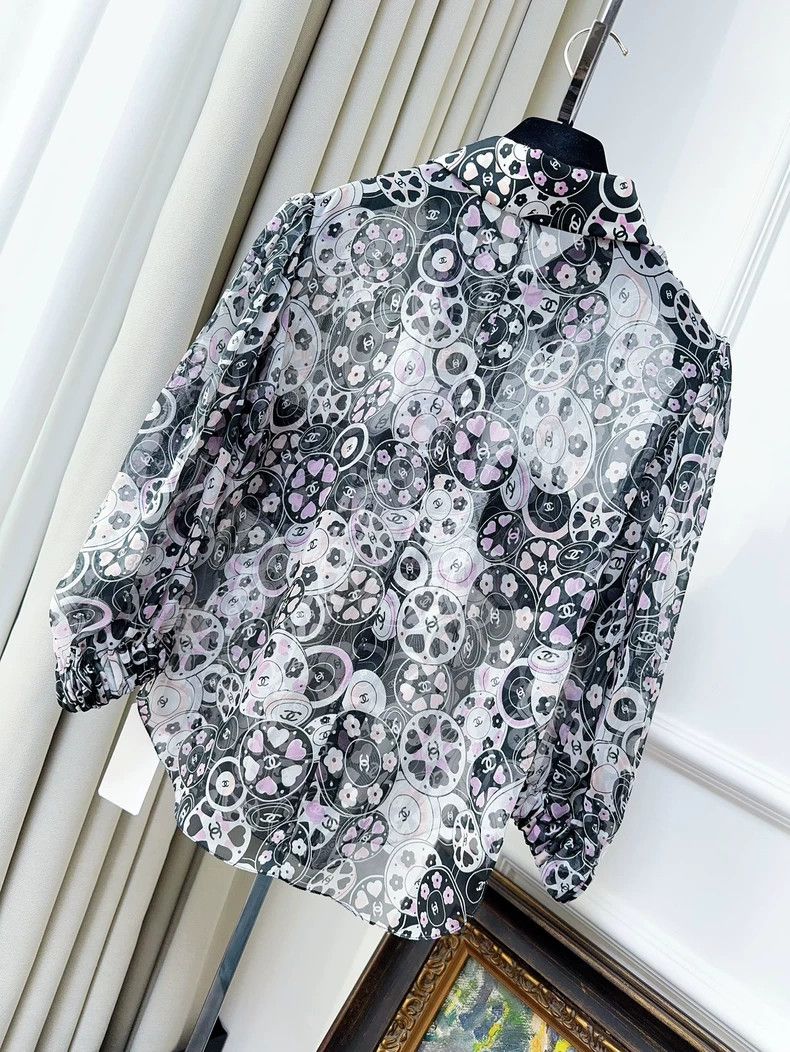 Chanel Chanel Pink Black Camellia Silk Blouse Size M / US 6-8 / IT 42-44 - 2 Thumbnail