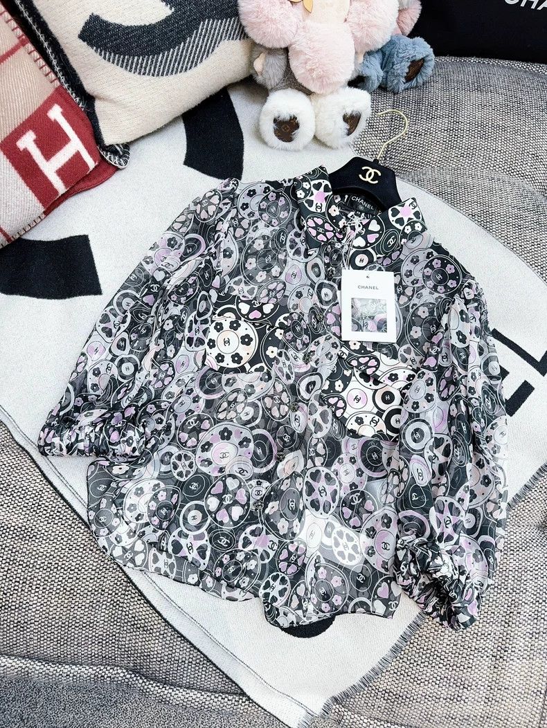 Chanel Chanel Pink Black Camellia Silk Blouse Size M / US 6-8 / IT 42-44 - 8 Thumbnail