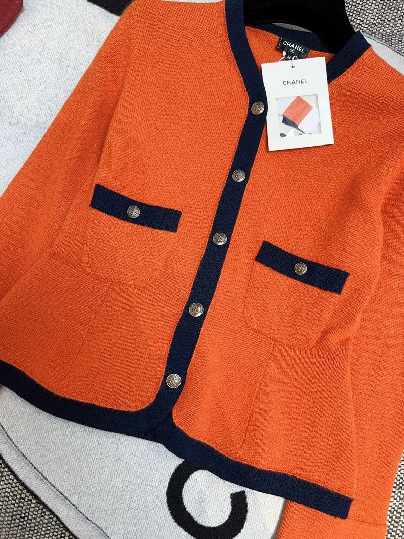 Chanel Chanel Orange Navy Cashmere Cardigan Size M / US 6-8 / IT 42-44 - 6 Thumbnail