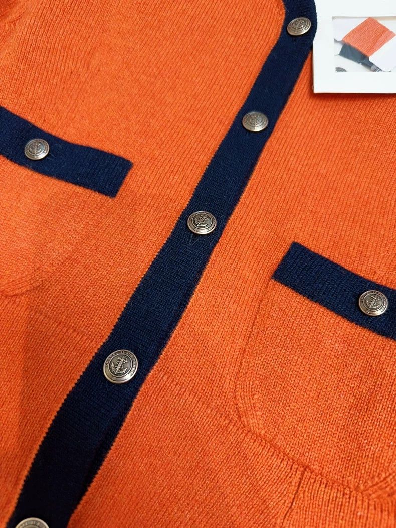 Chanel Chanel Orange Navy Cashmere Cardigan Size M / US 6-8 / IT 42-44 - 4 Thumbnail