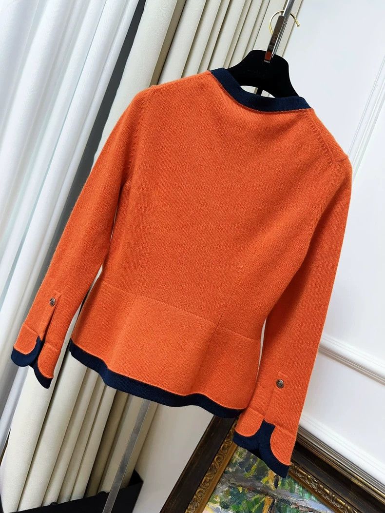 Chanel Chanel Orange Navy Cashmere Cardigan Size M / US 6-8 / IT 42-44 - 2 Thumbnail