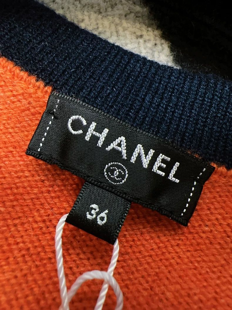 Chanel Chanel Orange Navy Cashmere Cardigan Size M / US 6-8 / IT 42-44 - 7 Thumbnail