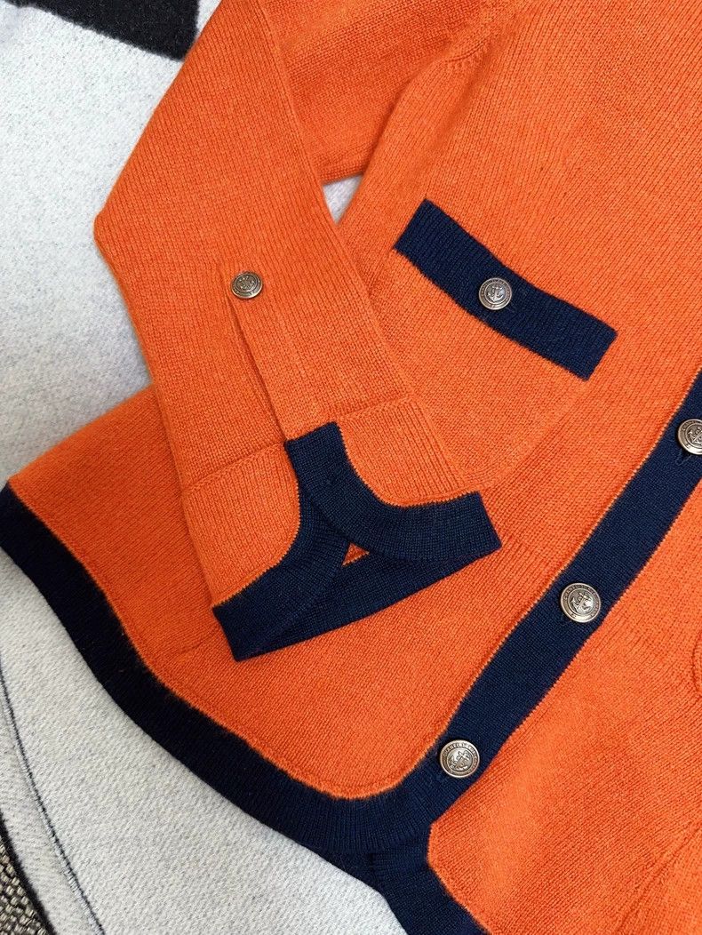 Chanel Chanel Orange Navy Cashmere Cardigan Size M / US 6-8 / IT 42-44 - 3 Thumbnail