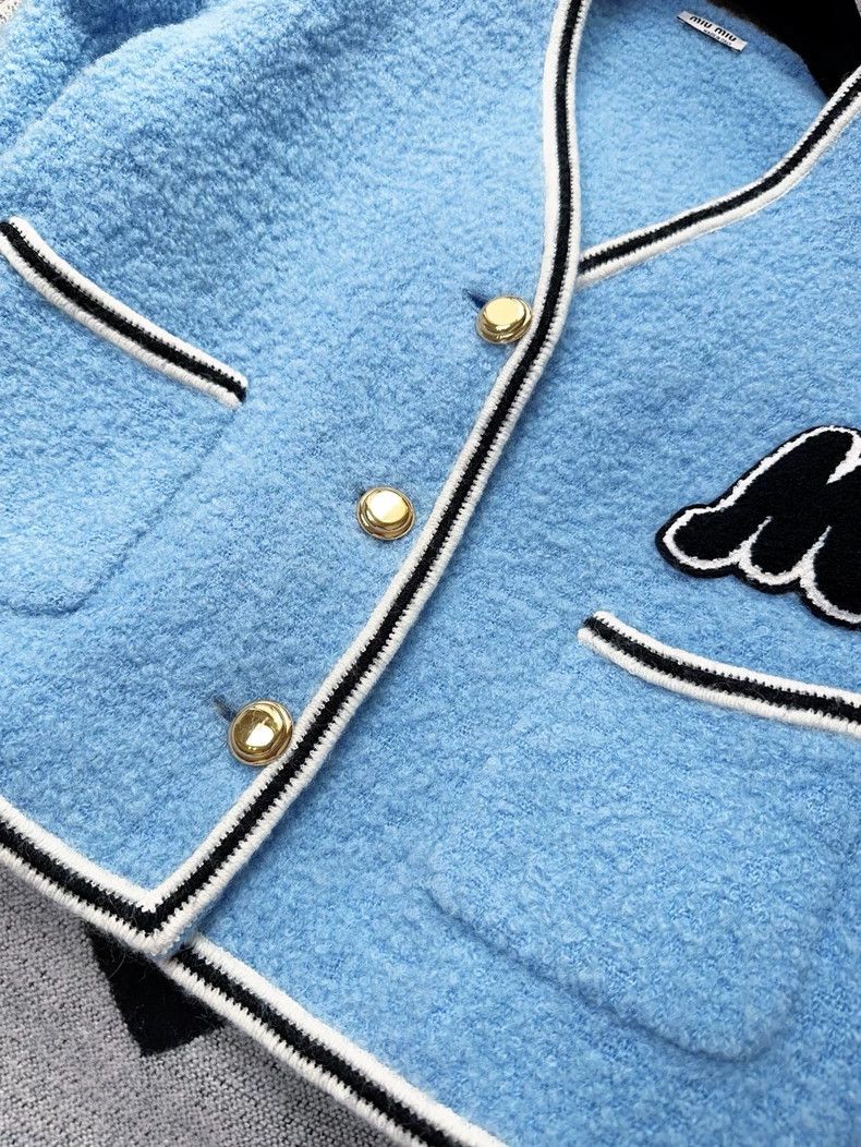 Miu Miu Miu Miu Blue White Trim Knit Jacket Size M / US 6-8 / IT 42-44 - 4 Thumbnail