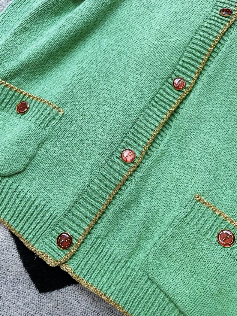 Gucci Gucci Green Knit Cardigan with Gold Trim Size L / US 10 / IT 46 - 5 Thumbnail