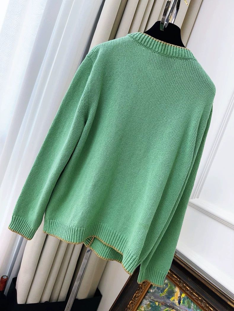 Gucci Gucci Green Knit Cardigan with Gold Trim Size L / US 10 / IT 46 - 2 Thumbnail