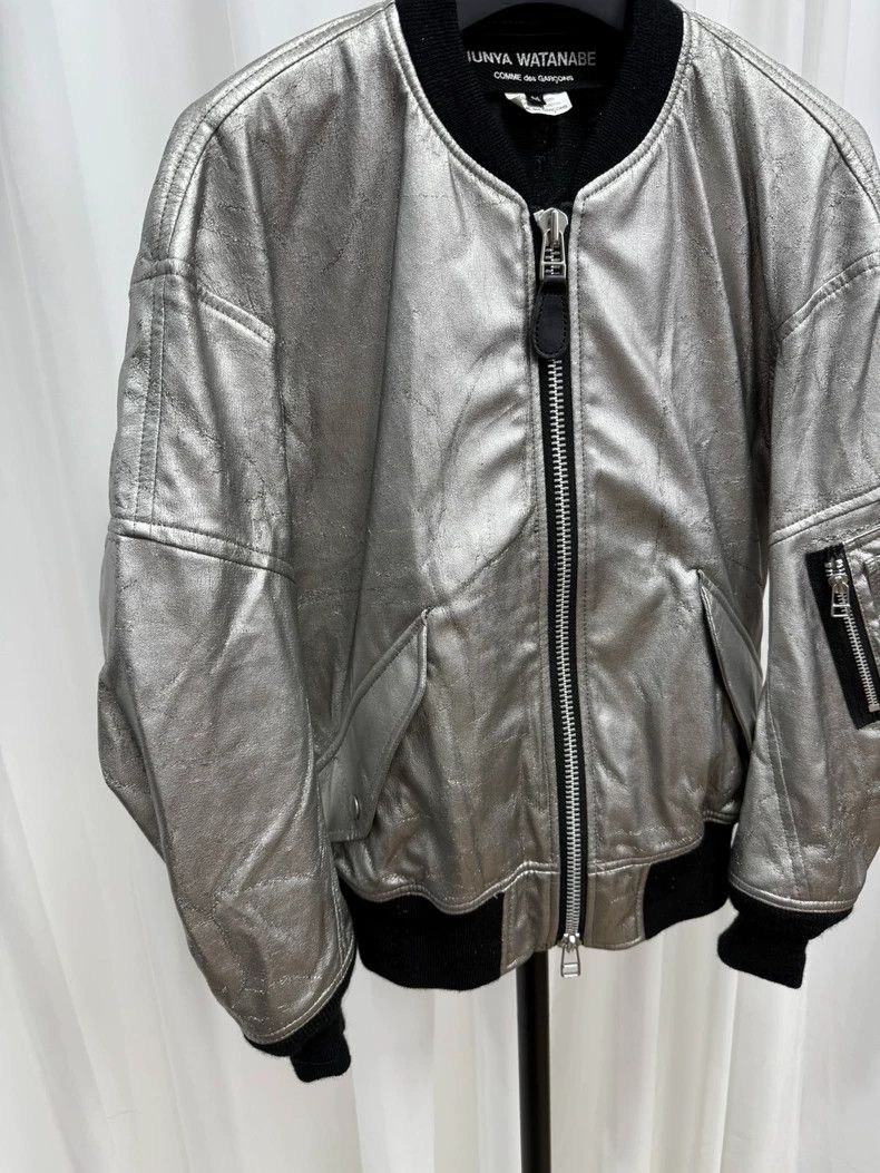 Junya Watanabe Junya Watanabe Silver Leather Bomber Jacket Size L / US 10 / IT 46 - 3 Thumbnail
