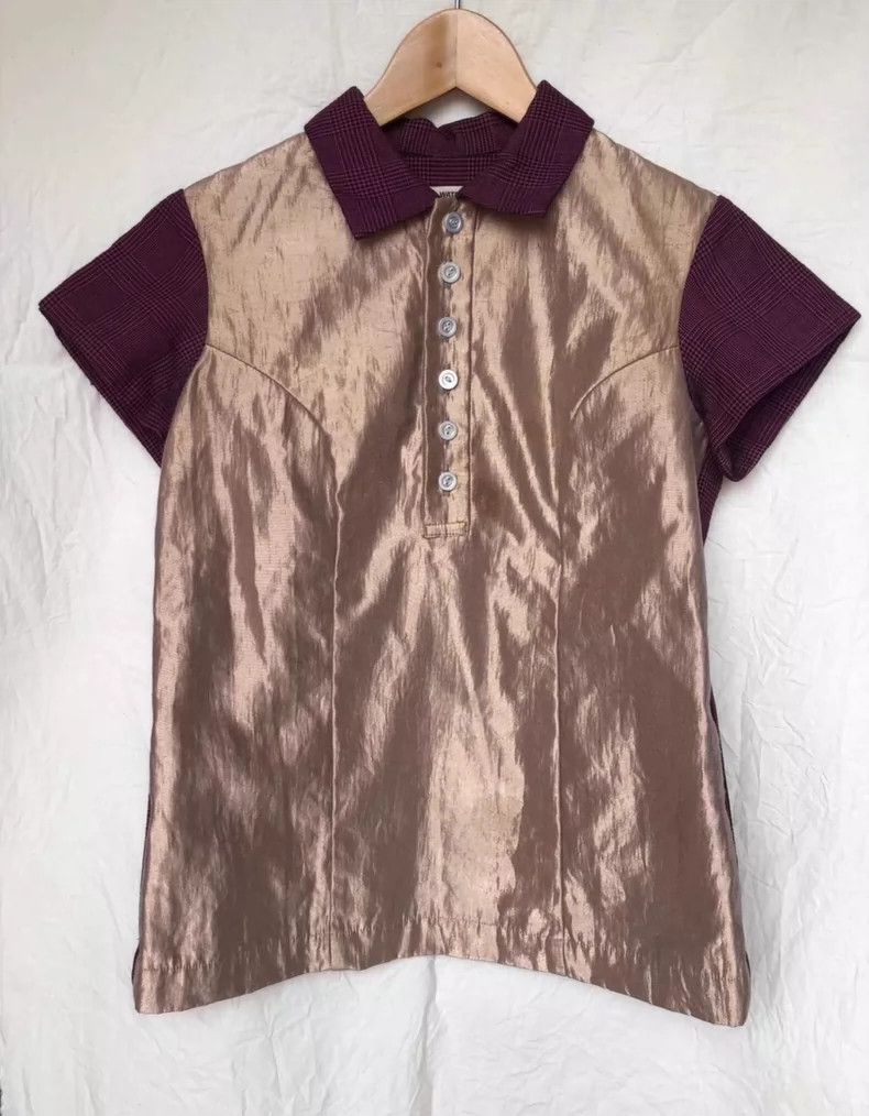 Junya Watanabe Junya Watanabe Gold Burgundy Short Sleeve Shirt Size S / US 4 / IT 40 - 2 Thumbnail