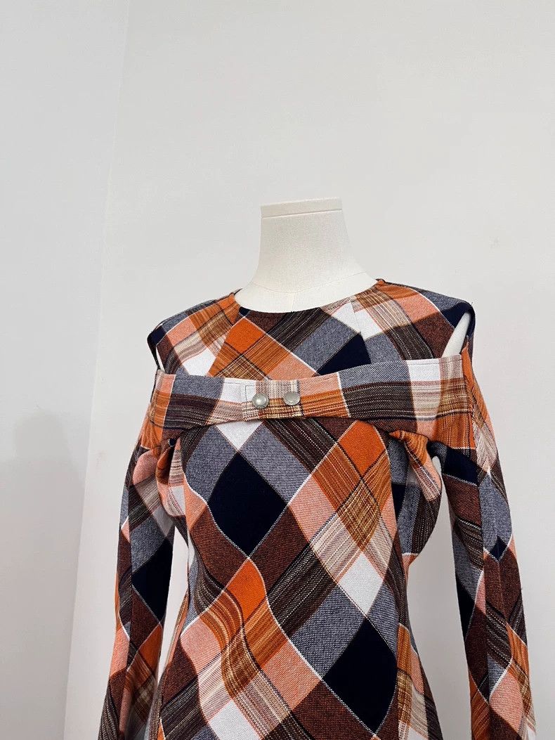 Junya Watanabe Junya Watanabe Orange Gray Plaid Mini Dress Size S / US 4 / IT 40 - 3 Thumbnail