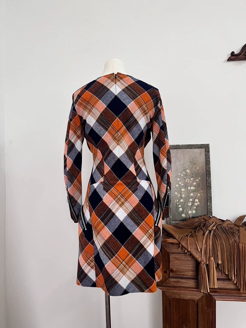Junya Watanabe Junya Watanabe Orange Gray Plaid Mini Dress Size S / US 4 / IT 40 - 5 Thumbnail
