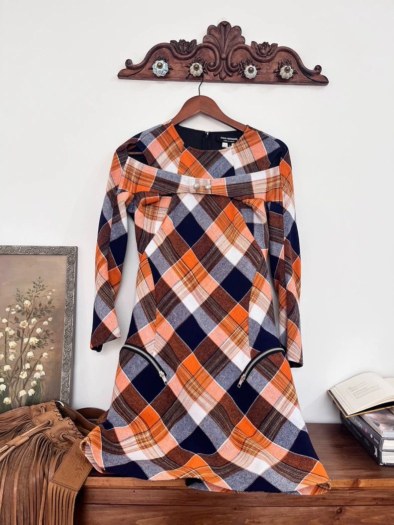 open lace back dress Darlene Orange Plaid Dress by Hell Bunny – Modern Millie main image 1
